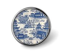 Asian Style Enamel Pins Pieces Blue Pagoda Chinoiserie Japanese Buttons For Jeans Traditional Oriental Button Artistic