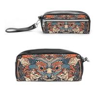 Asian Style Pattern Pencil Case Large Capacity Leather Pencil Pouch with Zipper, Portable Small Makeup Bag, Office Supplies Organizer for Women Men