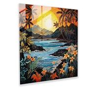 Asian Theme - Indonesian Batik Fabric Glass Print - Asian, Indonesian Batik Fabric, Modern Art, Glass Print, 20" x 20"