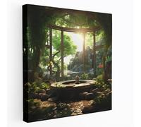 Asian Wall Art: Zen Meditation Garden - Asian Wall Art, Canvas Print Green, 71cm x 71cm