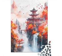 Asian Waterfall Landscape 1000-Piece Puzzle for Adults, 70x50cm/1000pcs; White Pieces with A Smooth Surface; Shared Family Time Around The Table