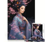 Asian Woman in Kimono with Cherry Blossoms 1000 Piece Jigsaw Puzzle for Adults Creative Fun Sharp Color Fun Challenge Birthday Art Gift (38x26cm)