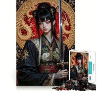 Asian Woman with Sword And Dragon Jigsaw Puzzles 1000 Pieces Logic Game Anxiety Relief Pattern Assemble Art Display (38x52cm)