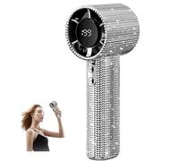 Asiasioc Diamond Portable Fan,Portable High-Speed Handheld Blade-less Fan, LED Display, USB-C Fast Charging, Suitable for Outdoor Travel, Office, Gift (Silver)