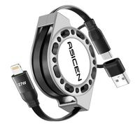 ASICEN 2 in 1 Retractable Charger Cable PD27W, [4Ft] Multi Lightning Cable Fast Charging&Data Transfer, [MFI Certified] USB A/Type C to Lightning for iPhone 14/13/12/11,iPad,AirPods (Black)