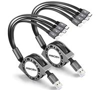 ASICEN 2Pack Retractable USB Charging Cable 4A, 4-in-1 1.5m Multi USB Charge Cable with Phone/USB-C/Micro USB Connector Compatible with Cell Phones Samsung Galaxy, Huawei, LG, Tablets