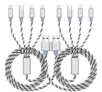 ASICEN 2Pcs Multi USB Charging Cable 3A, 3m 4-in-1 Long Multiple USB Cable with 2 iP/Micro USB/Type C Ports for iP 13/12/11/Xs/X/8/7/6/Tablets/Android Galaxy/LG/Pixel/Huawei/PS4