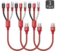 ASICEN 3pcs Multi USB Charging Cable 3A, 3 in 1 Braided USB Fast Charger Cord Connector with Phone/Micro USB/Type C Port for Cell Phones/Galaxy S9 S8 S7/Pixel/LG/Tablets and More(Red, 1ft/35cm)