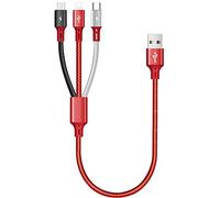 ASICEN Multi Charger Cable, [35CM] Micro USB Charger, 3 in 1 USB Multi Charger Cable, Short Phone Charging Cable with iP/Type C/Micro USB for iPhone 16/15/14/13/12/Android Galaxy/Pixel/LG/Tablets-Red