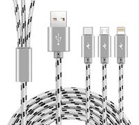 ASICEN Multi Charger Cable [3M], Long 3 in 1 Charging Cable, 3A Phone Charger Cable, Multiple USB Cable with IP/Type C/Micro USB for iPhone 16/15/14/13/Galaxy S23/S22/S21/Pixel/LG/Tablets/PS
