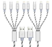 ASICEN Multi Charging Cable 2Pack 1Ft Short Multi Charging Cord Braided 4 in 1 Multiple USB Cable Charger Cable with Lightning/Type C/Micro USB Port for Cell Phone, iPhone, Galaxy, PS, Tablets & More