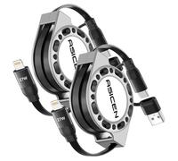ASICEN Retractable Lightning Cable[4Ft], 2 in 1 Multi Charger Cable, PD 27W USB Fast Charging Cable with USB A/Type C to Lightning for iPhone 14/13/12/11,iPad Mini/Air/Pro, AirPods-2Pack