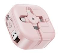 ASICEN Retractable Multi Charging Cable, [4Ft] 4 in 1 Fast Charger Cable, 4.5A Multi USB Charge Cable with iP/Type C/Micro USB Port for iPhone,Samsung Galaxy,PS,Tablets,Pixel,OnePlus (Pink)