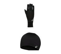 ASICS Running Winter Hat & Gloves Set Black Thermal Cold Weather Sports Large