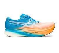 ASICS Unisex METASPEED Sky+ Running Shoe, Orange Pop/Island Blue, 13 Wide Women/11.5 Men