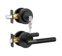 Asidrama 1 Pack Black Deadbolt Lock, Round Exterior Keyed Front Entry Door, Exterior Door Security, Privacy Door Handle with Deadbolt, Single Cylinder Bedroom Dead Bolt with Lock, Anti-Theft Keyway
