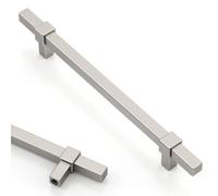 Asidrama 10 Pack 6 inch Brushed Satin Nickel Kitchen Cabinet Handles | Heavy-Duty Solid Zinc, Square, 2 Screw Sizes, 6" Hole Center(152mm), Cupboards, Drawers, Dressers, Furniture, Hardware