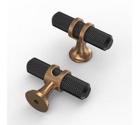 Asidrama 10 Pack Knurled Matte Black and Champagne Bronze Kitchen Cabinet Knobs Dresser Knobs Drawer Knobs Single Hole Cabinet T Bar Pull Handles for Kitchen Wardrobe Cupboard