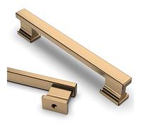 Asidrama 6 Pieces 128mm Hole Centers Champagne Bronze Kitchen Cabinet Handles Brushed Brass Cabinet Handles Kitchen Cabinet Hardware for Cabinet Gold Drawer Handles Dresser Handles