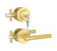 Asidrama Premium Brushed Gold Zinc-Alloy Front Door Lock Set: Double Cylinder Deadbolt, Heavy Duty Security Handleset for Left/Right Exterior Doors, Universal Entry Locks (1 Pack)