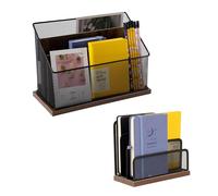 ASIFMTHOT 3-Tier Vertical File Storage with Retro Wooden Desk Mail Organizer,Metal Desk File Organizer，Mesh Desktop Organizers and Accessories for Home Office