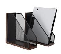 ASIFMTHOT Antique Wooden Magazine Holder,Mesh File Holder for Desk, Office Desk Accessories Decorative File Box (2 Pack Black)