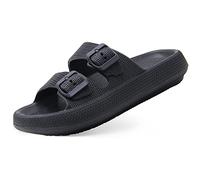 Asifn House Slippers for Women Men Shower Sandals Beach Soft Sole Thick Foam Double Buckle Adjustable Outdoor Shoe（Black,9/9.5 UK