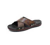 Asifn Men’s Casual Slippers Comfortable And Lightweight Genuine Leather Summer Sandals Open Toe Beach And Fisherman’s Sandals Brown 10 UK
