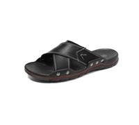 Asifn Men’s Casual Slippers Comfortable And Lightweight Genuine Leather Summer Sandals Open Toe Beach And Fisherman’s Sandals Black 7 UK