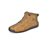 Asifn Mens Casual Leather Boots Vintage Lace Up High Top Bare Boots Lightweight Non-Slip Driving Flat Shoes Yellow 10 UK