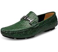 Asifn Mens Leather Casual Slip on Driving Loafers Flat Walking Moccasin Business Dress Boat Shoes Fashion Slipper（Green,10.5/11 UK,48 Brand Size