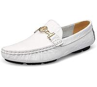 Asifn Mens Leather Casual Slip on Driving Loafers Flat Walking Moccasin Business Dress Boat Shoes Fashion Slipper(White,11.5/12 UK,50 Brand Size