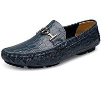 Asifn Mens Leather Casual Slip on Driving Loafers Flat Walking Moccasin Business Dress Boat Shoes Fashion Slipper（Blue,10.5/11 UK,48 Brand Size
