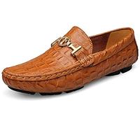 Asifn Mens Leather Casual Slip on Driving Loafers Flat Walking Moccasin Business Dress Boat Shoes Fashion Slipper(Brown,5.5/6 UK,38 Brand Size