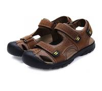 Asifn Men's Sports Hiking Sandals Adjustable Casual Athletic Fisherman Beach Leather Closed Toe Anti Collision Summer（Yellow,10/10.5 UK,46 Brand size