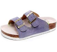 Asifn Mens Women's Cork Sandals Adjustable Suede Leather Strap Buckle Soft Platform Footbed Clogs Open Toe Slip on Flat Slippers Slide Shoes, 9 UK, Purple