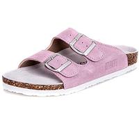 Asifn Mens Women's Cork Sandals Adjustable Suede Leather Strap Buckle Soft Platform Footbed Clogs Open Toe Slip on Flat Slippers Slide Shoes, 12 UK, Pink
