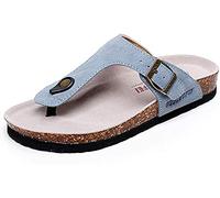 Asifn Women's Slide Men's Cork footbed Sandal Flat Adjustable Leather Strap Buckle Casual Open Toe Shoes Suede Flip-flops Summer（Blue,10/10.5 UK,44 Brand size