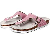 Asifn Women's Slide Men's Cork footbed Sandal Flat Adjustable Leather Strap Buckle Casual Open Toe Shoes Suede Flip-flops Summer（Pink,9/9.5 UK,43 Brand size