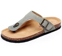 Asifn Women's Slide Men's Cork footbed Sandal Flat Adjustable Leather Strap Buckle Casual Open Toe Shoes Suede Flip-flops Summer（Green,11.5/12 UK,46 Brand size