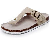 Asifn Women's Slide Men's Cork footbed Sandal Flat Adjustable Leather Strap Buckle Casual Open Toe Shoes Suede Flip-flops Summer（White,10/10.5 UK,44 Brand size