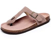 Asifn Women's Slide Men's Cork footbed Sandal Flat Adjustable Leather Strap Buckle Casual Open Toe Shoes Suede Flip-flops Summer（Brown,11/11.5 UK,45 Brand size