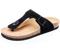 Asifn Women's Slide Men's Cork footbed Sandal Flat Adjustable Leather Strap Buckle Casual Open Toe Shoes Suede Flip-flops Summer（Black,6/6.5 UK,40 Brand size