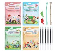 ASIGN 4 Pack Kids Writing Notebooks Reusable Magic Ink Writing Books for Preschool Kids with Grooves Pattern and Handwriting Aid