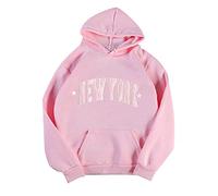 Asija Sweatshirts for Women Uk, Womens Hoodies Long Sleeved Jumper New York Print Vintage Drawstring Hoodie Crew Neck Plus Size Sweatshirt Winter Autumn Fashion Warm Sweater Loose Casual Thick Tops