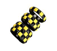 ASIJUNTYECHO 3 Piece Punk Bracelets Checkered Punk Leather Set Black Pink Adjustable Studded Cuff Bangle for Men Women