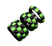 ASIJUNTYECHO 3 Piece Punk Bracelets Checkered Punk Leather Set Black Pink Adjustable Studded Cuff Bangle for Men Women