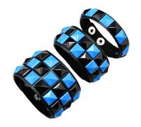 ASIJUNTYECHO 3 Piece Punk Bracelets Checkered Punk Leather Set Black Pink Adjustable Studded Cuff Bangle for Men Women