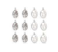 ASIJUNTYECHO St Christopher Protect Us Medal Charms, Vintage Silver Oval Religious Medals, 12Pcs Holy Catholic Rosary Pendants for DIY Jewelry Making Necklace Bracelet Keychain