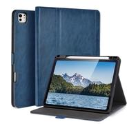 AsileCuir Handmade Case for iPad Pro 13 Inch (M5/M4) 2025/2024 with Pencil Holder Pocket,Magnetic Closure,Auto Sleep/Wake,Vegan Leather Folio Protective Cover,Multi Angles Stand,Dark Blue